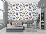 Kids car wallpaper bringing charm to a modern study corner