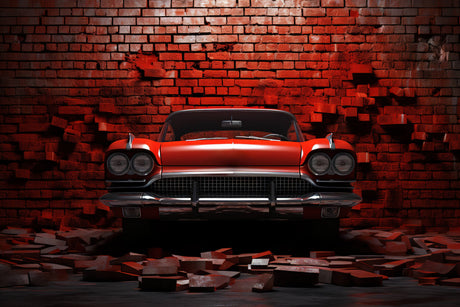 Design file showing vintage automobile and red brick wall pattern in high resolution