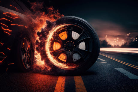 Racing car wheel with flames design file showing detailed pattern and colors