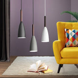 Modern Linear Pendant Light  Black Metal with Wood Accent - Product example