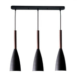 Modern Linear Pendant Light  Black Metal with Wood Accent - Product detail 5