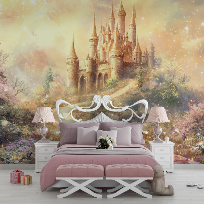 Fantasy castle mural making a statement in a modern kids room