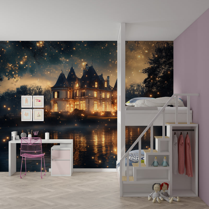 Enchanted Castle Wallpaper transforming a reading nook into a cozy fairy tale corner