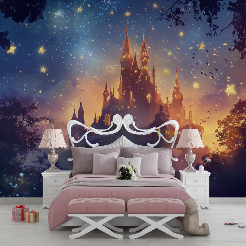 Fantasy castle wallpaper bringing stories to life in a nursery setting