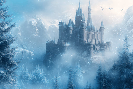 Castle Mural Wallpaper design file showing intricate winter castle details and misty background