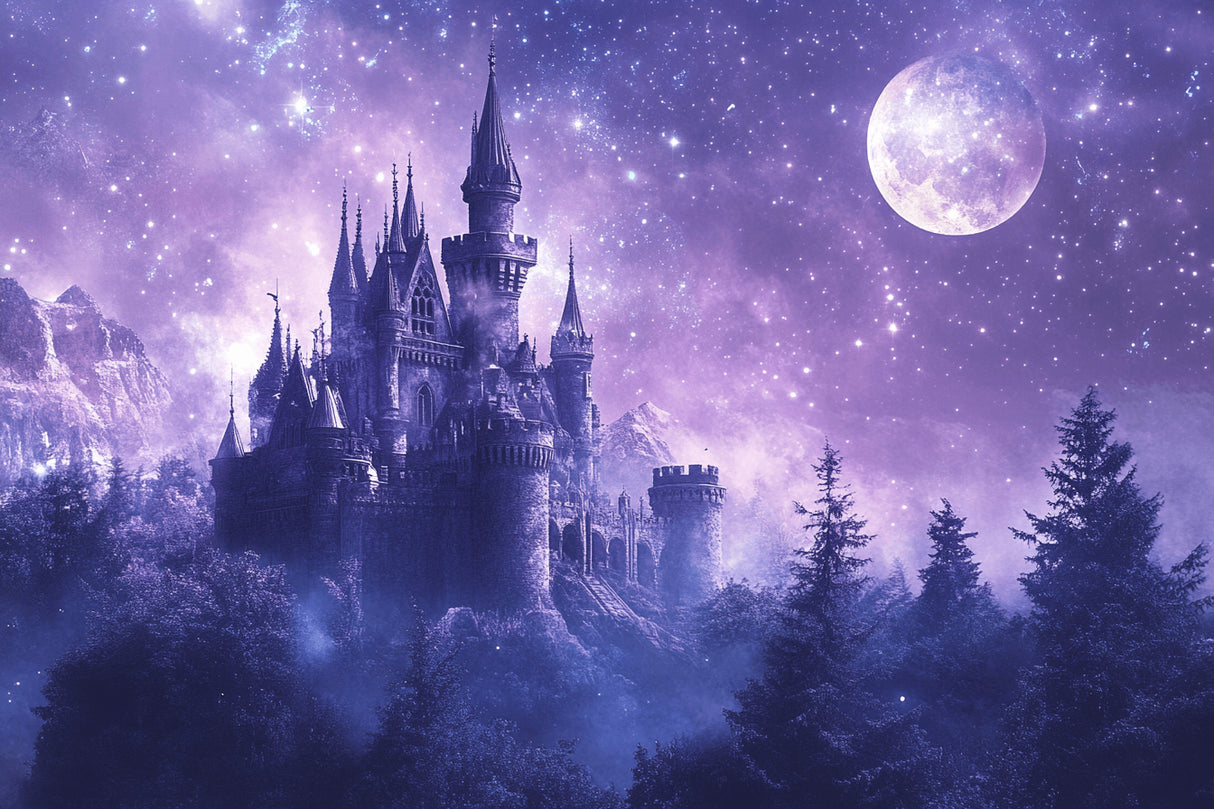 Castle Mural design file showing detailed purple night sky and castle silhouette pattern