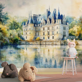 Watercolor château design enhancing entryway, creates welcoming atmosphere