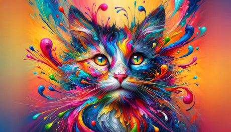 Cat Mural Wallpaper design file showing detailed abstract rainbow pattern and artistic feline portrait