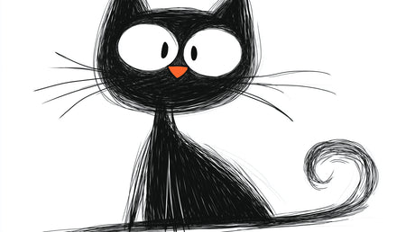 Black and white cartoon cat wallpaper design file showing detailed pattern and precise lines