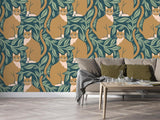Botanical Cat Wallpaper bringing warmth to a home office with natural lighting and minimalist furniture