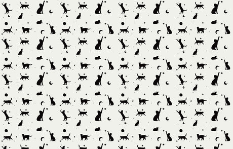 Cat silhouette wallpaper design file showing black cats and celestial elements on white background