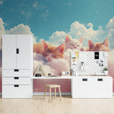 Kids bedroom featuring sweet cat and cloud mural wallpaper