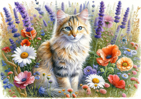 Ginger cat garden wallpaper design file showing detailed watercolor pattern with flowers