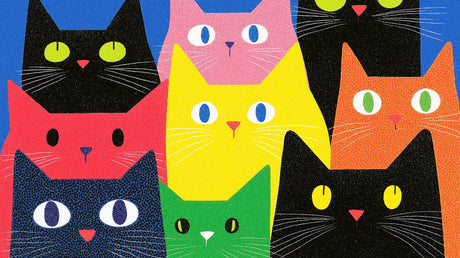 Geometric cat wallpaper design file showing colorful pop art pattern with feline faces