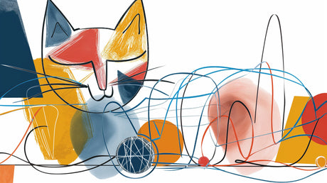 Modern cat line art wallpaper design file showing abstract pattern and color blocks