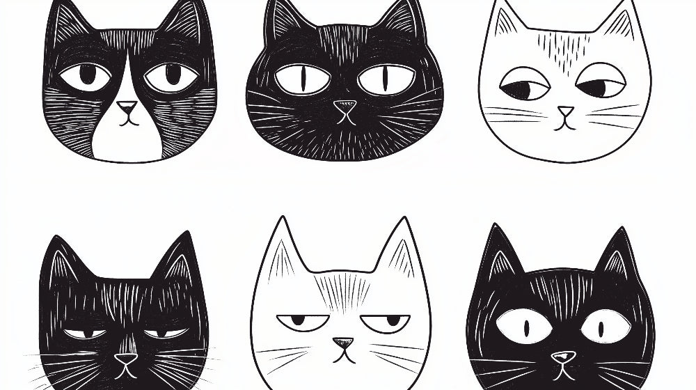 Black and white cat line art wallpaper design file showing detailed pattern and artistic elements