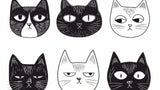 Black and white cat line art wallpaper design file showing detailed pattern and artistic elements
