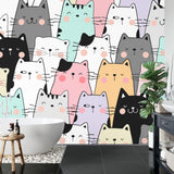 Pastel Cat Wallpaper in a kids' playroom with reading nook and colorful accessories