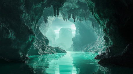 Underwater cave design file showing detailed turquoise water and stone formations