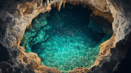 Underground cave lake design file showing detailed emerald waters and limestone formations