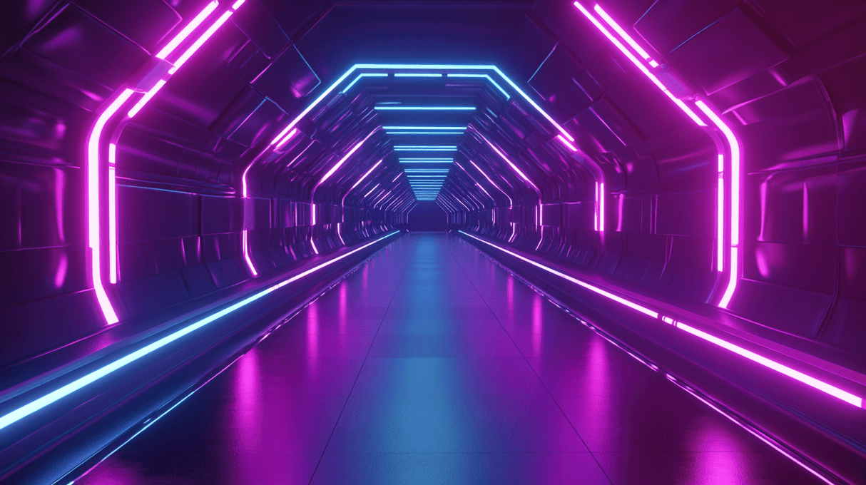 Gaming Mural Wallpaper | Neon Tunnel with Purple and Blue Lights