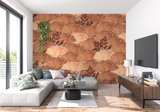 Art Deco Mural Wallpaper | Terracotta Fan Leaves Pattern