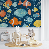 Marine Animals Mural Wallpaper | Playful Ocean Fish Design