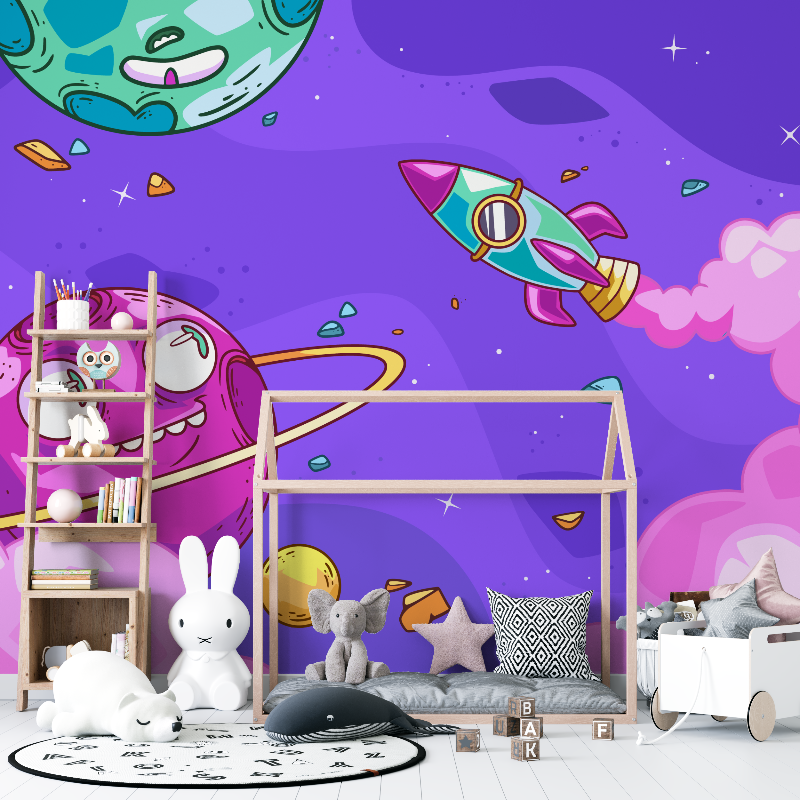 Space Kids Mural Wallpaper | Fun Planets and Rocket Design