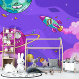 Space Kids Mural Wallpaper | Fun Planets and Rocket Design