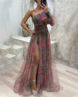 Watercolor Evening Gown  One Shoulder Multicolor Tulle Design - Product detail 7