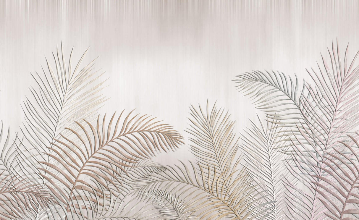 Palm Leaves Mural Wallpaper | Minimalist Beige Tropical Design