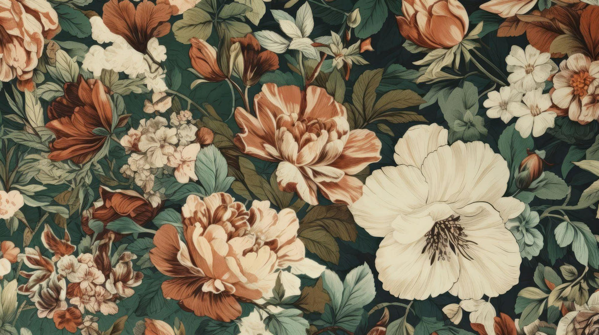 Floral Mural Wallpaper | Vintage Terracotta and Cream Blooms