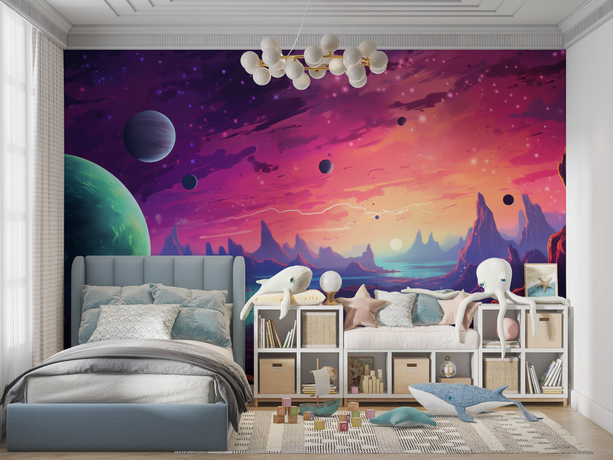 Space Mural Wallpaper | Cosmic Purple Galaxy Scene