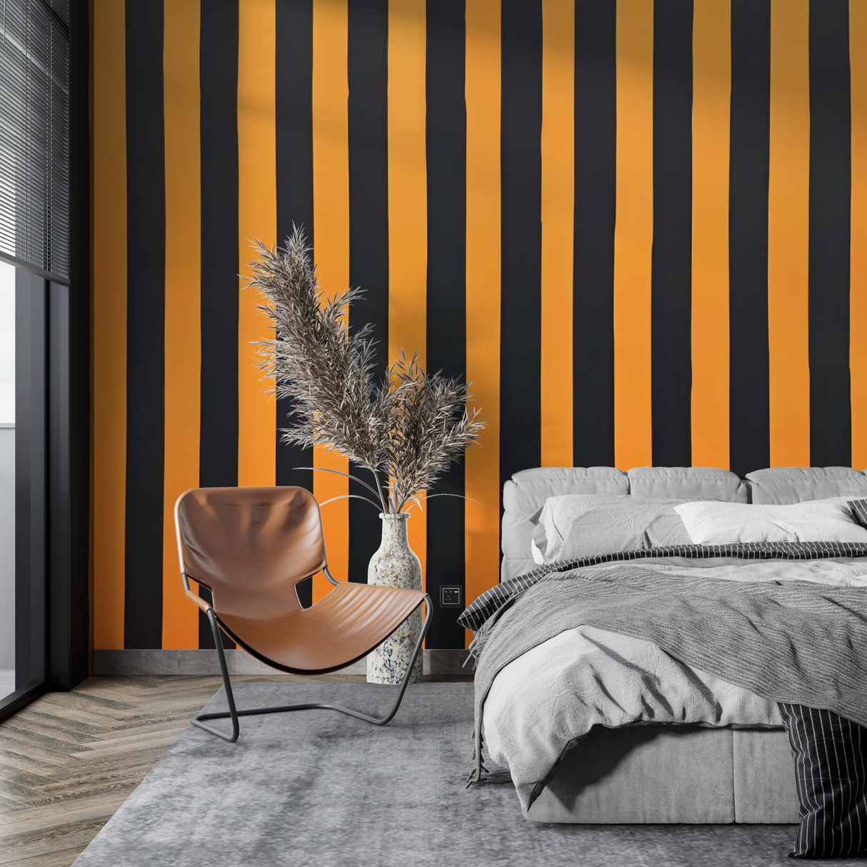 Striped Mural Wallpaper | Bold Orange and Black Design