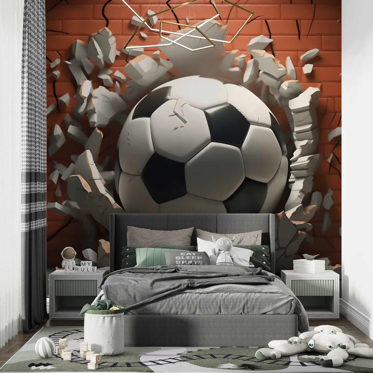 Football Mural Wallpaper | 3D Dynamic White Design