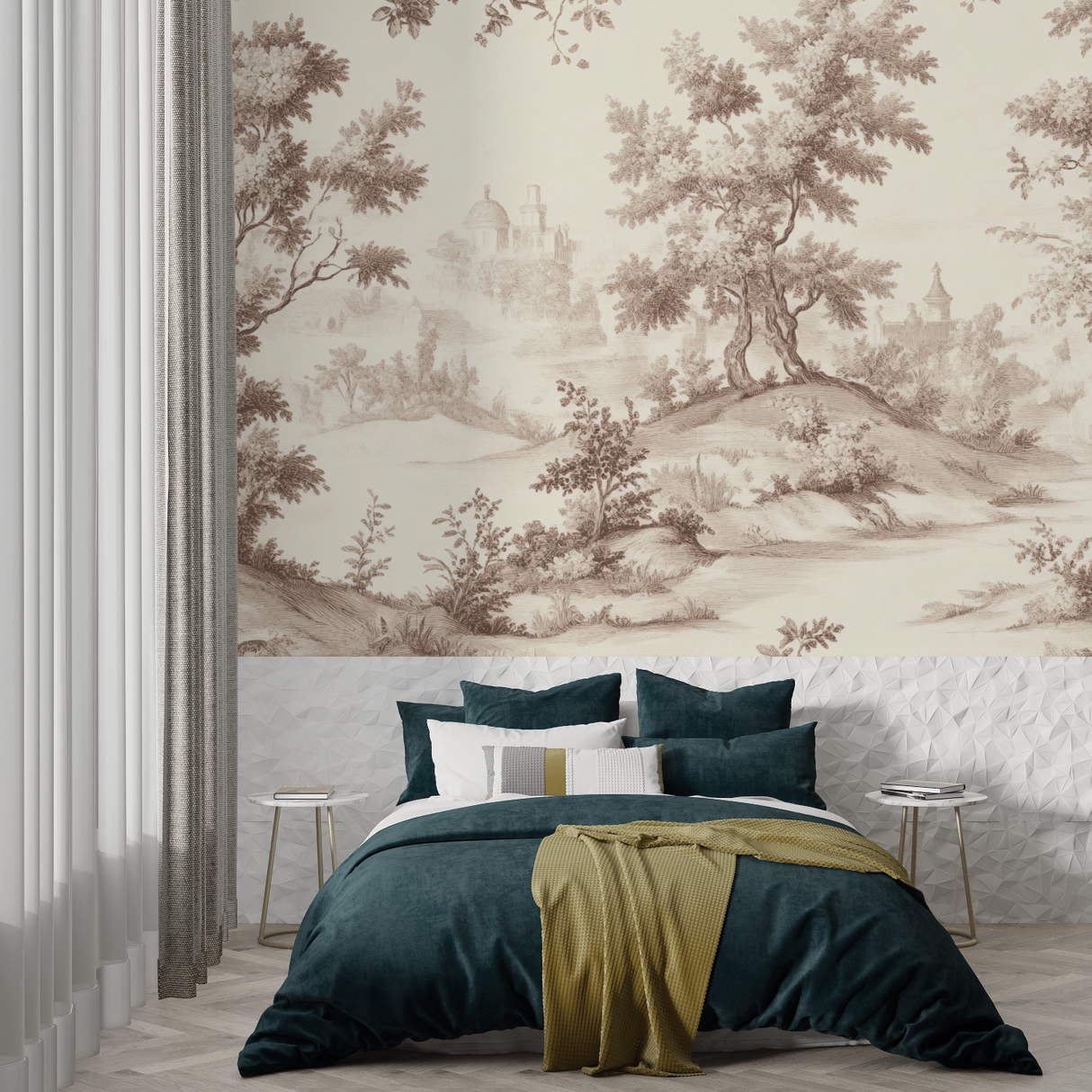 Vintage Mural Wallpaper | Pastoral Toile de Jouy Scene