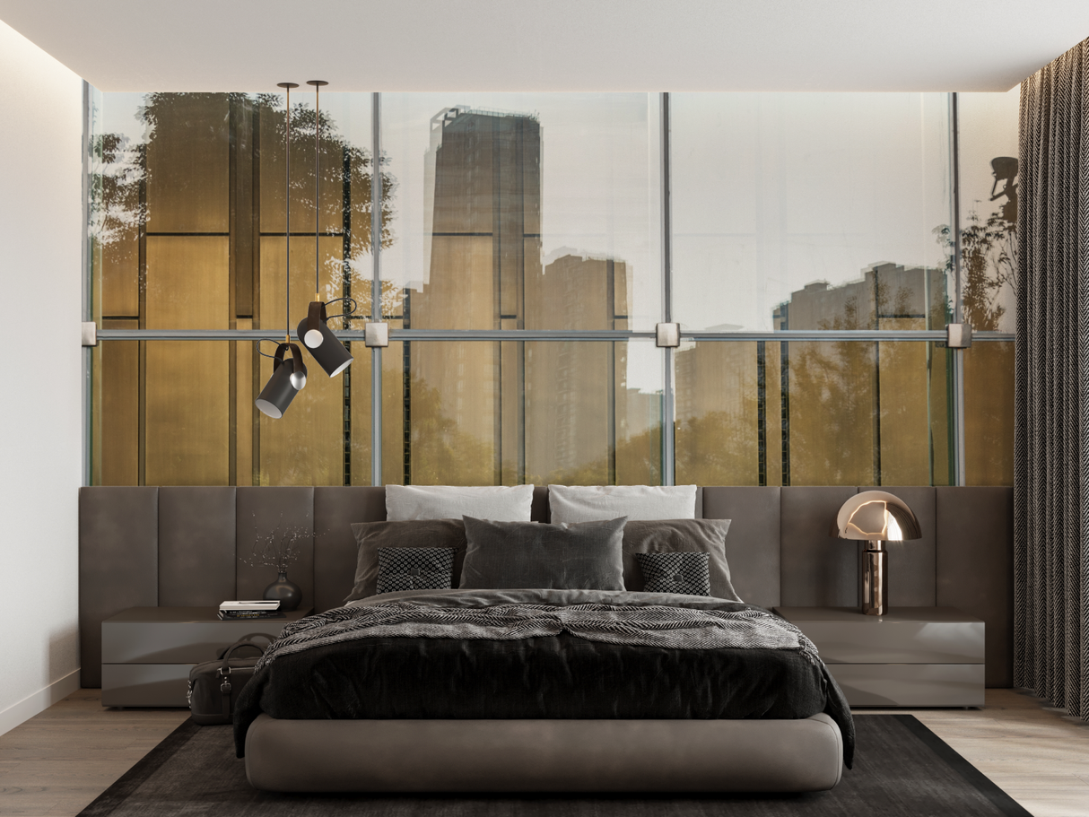 Industrial Mural Wallpaper | Modern Gold Glass Window Design