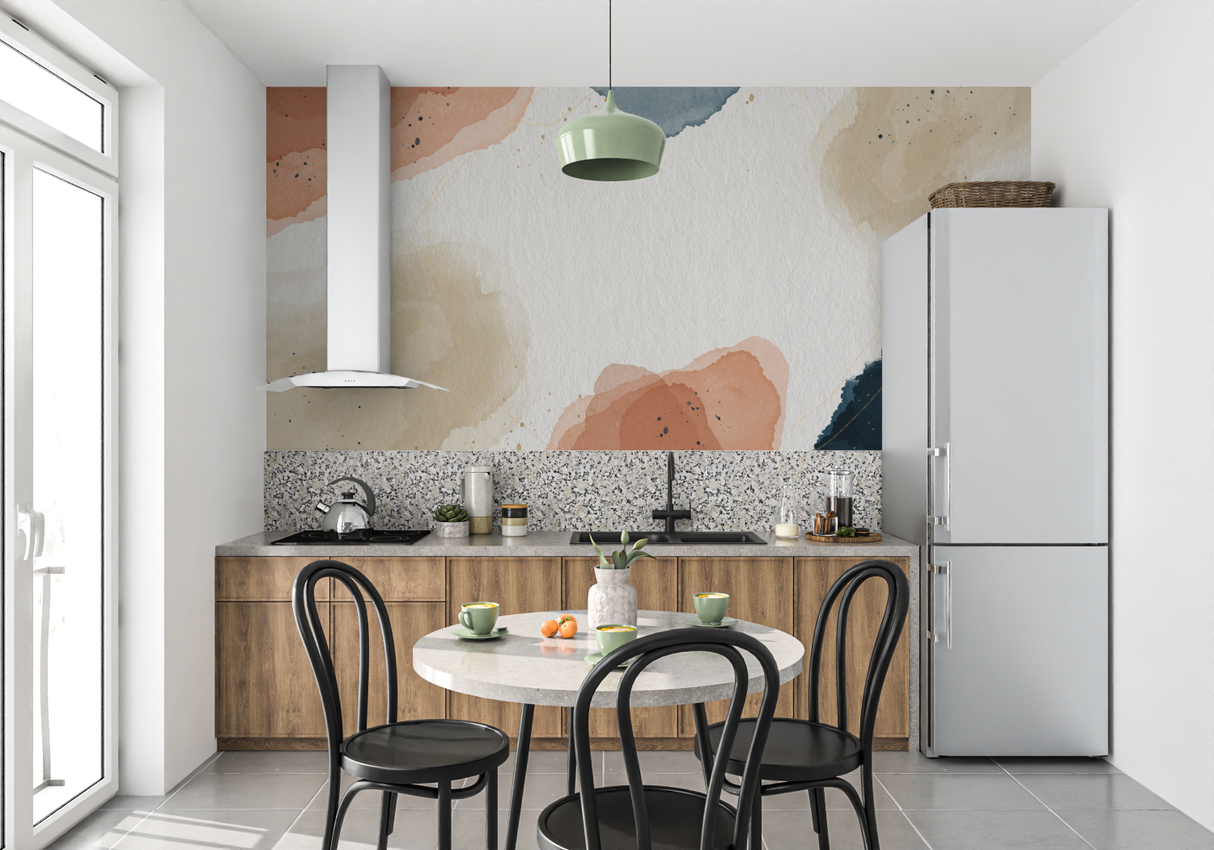 Abstract Mural Wallpaper | Watercolor Terracotta and Navy Splashes