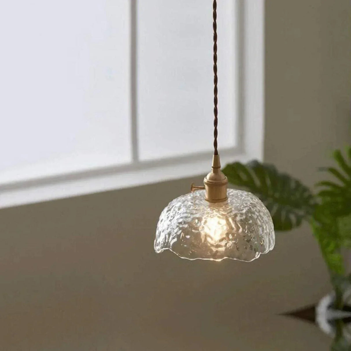 Green Glass Pendant Light  Rippled Brass Fixture - Product detail 7