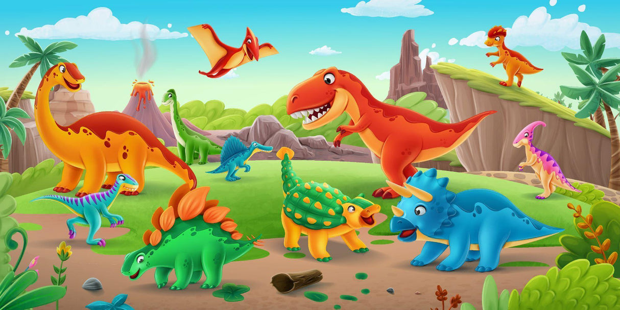 Dinosaurier Tapete | Bunte prähistorische Abenteuerszene