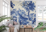 Vintage Mural Wallpaper | Blue Toile de Jouy Countryside Scene