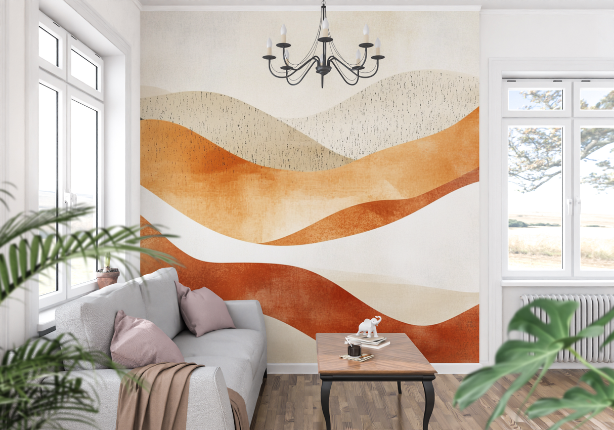 Abstract Mural Wallpaper | Terracotta Desert Waves Design