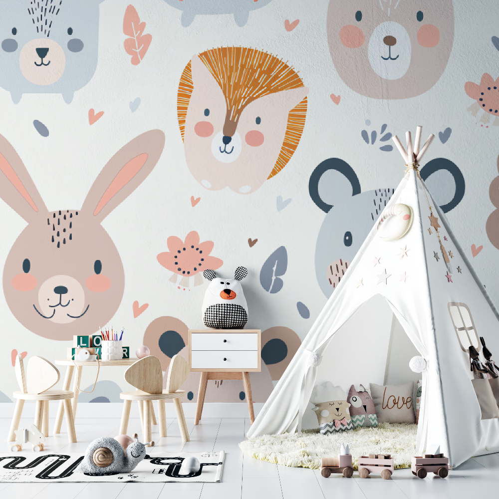 Forest Animals Mural Wallpaper | Cute Pastel Nursery Design