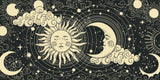 Celestial mural design file showing intricate sun and moon pattern on dark background