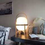 Vintage Table Lamp  Wooden Basket Frame With Opal Glass - Product detail 6