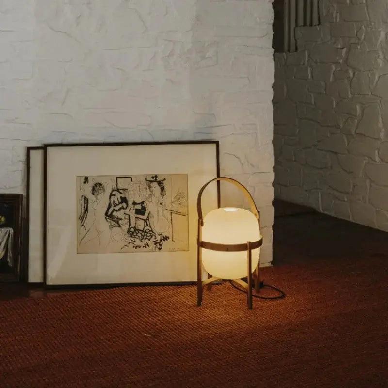 Scandinavian Table Lamp  Wooden Frame With Opal Glass Shade - Product detail 7
