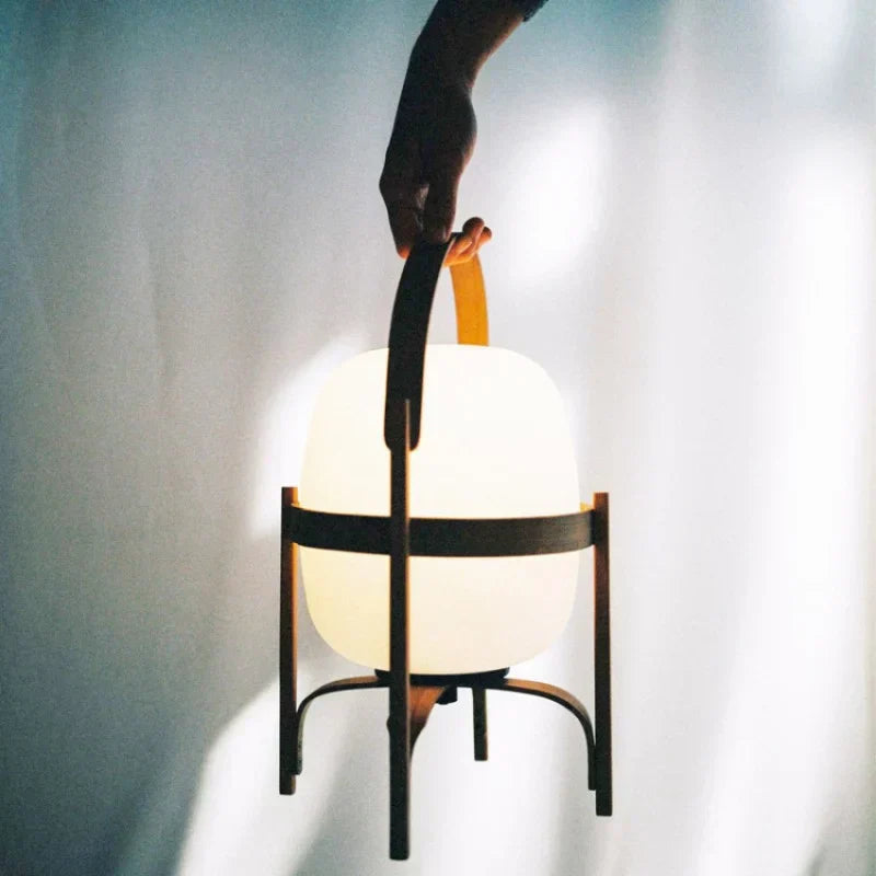 Vintage Table Lamp  Wooden Basket Frame With Opal Glass - Product detail 8