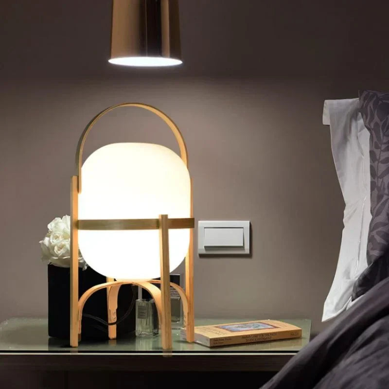 Vintage Table Lamp  Wooden Basket Frame With Opal Glass - Product detail 7