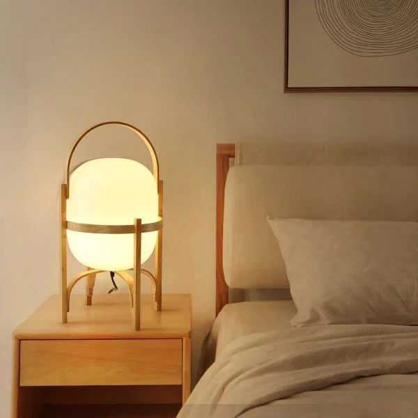 Vintage Table Lamp  Wooden Basket Frame With Opal Glass - Product detail 16