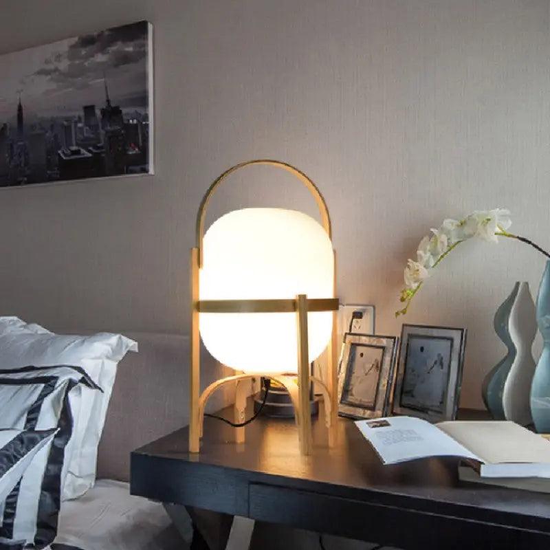 Scandinavian Table Lamp  Wooden Frame With Opal Glass Shade - Product detail 4